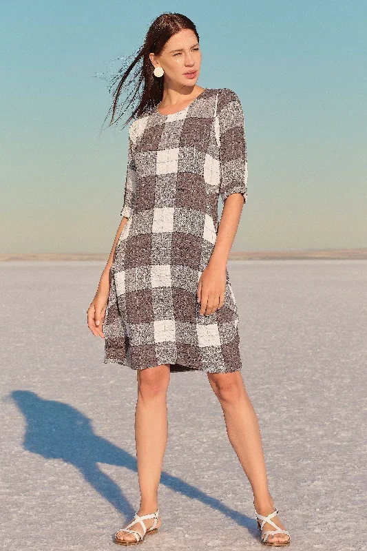 CLASSIC REVIVAL PLAID 3/4 SLEEVE DRESS