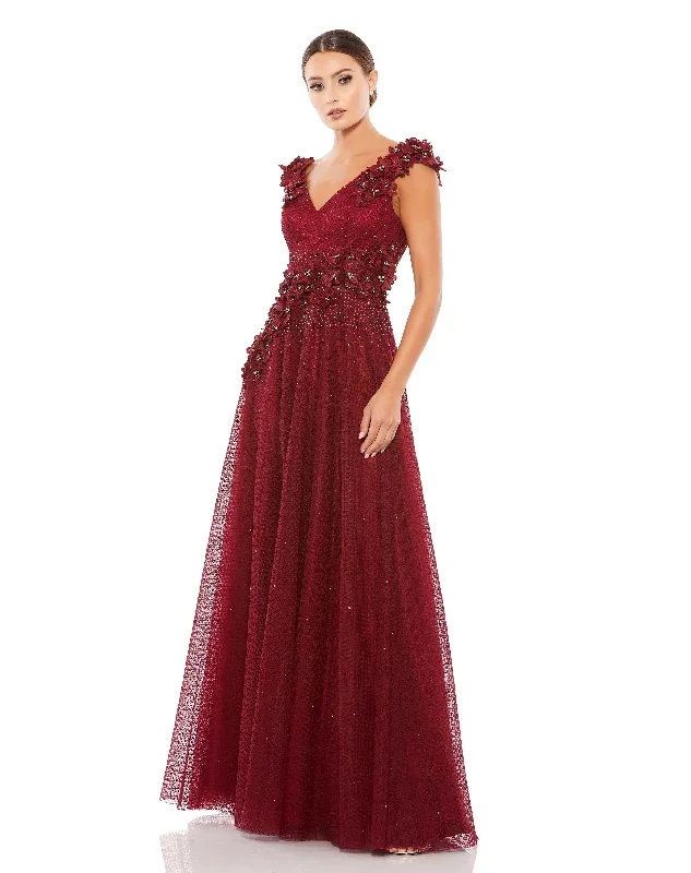 Floral Applique A-Line Evening Gown