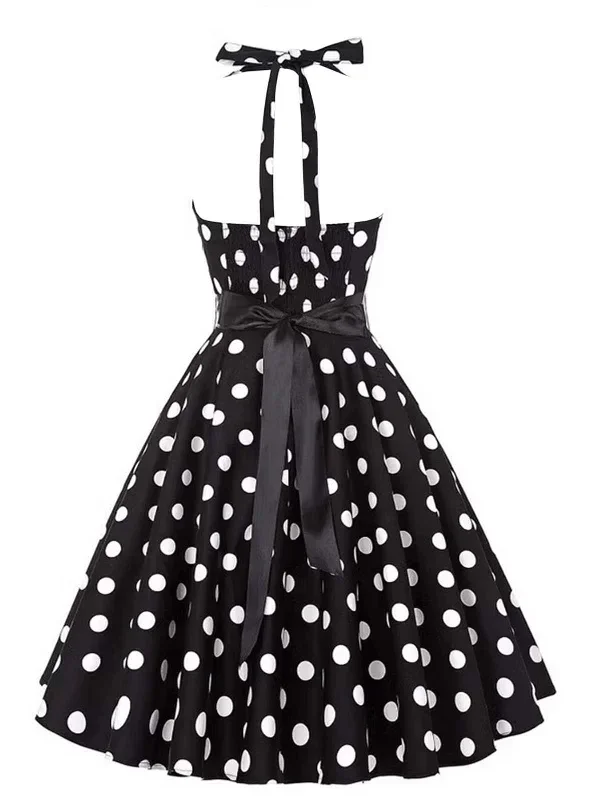 1950s-halter-contrast-polka-dots-belted-dress