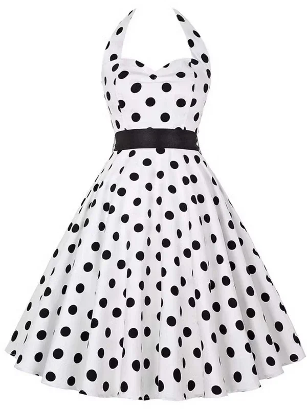 1950s-halter-contrast-polka-dots-belted-dress