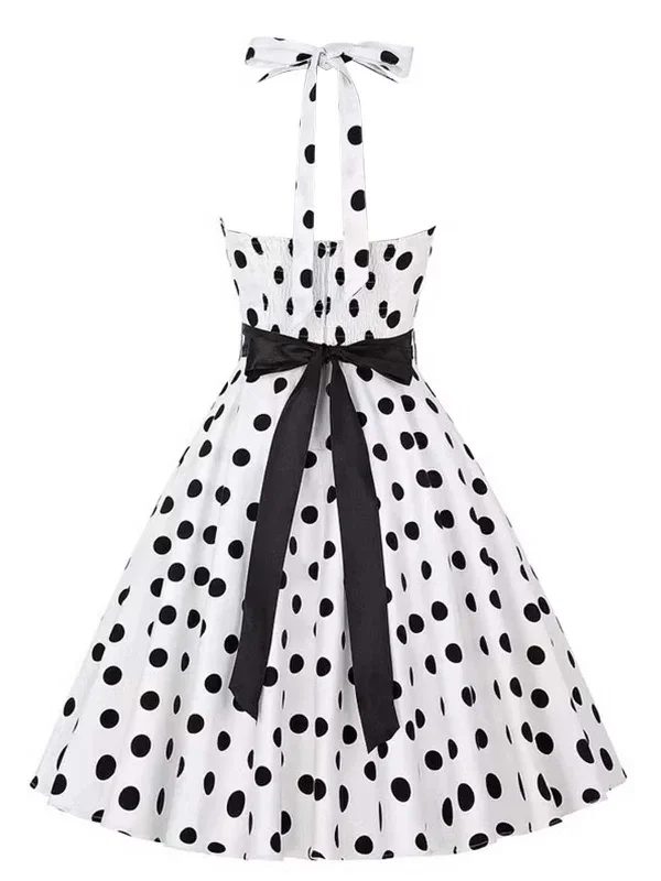 1950s-halter-contrast-polka-dots-belted-dress