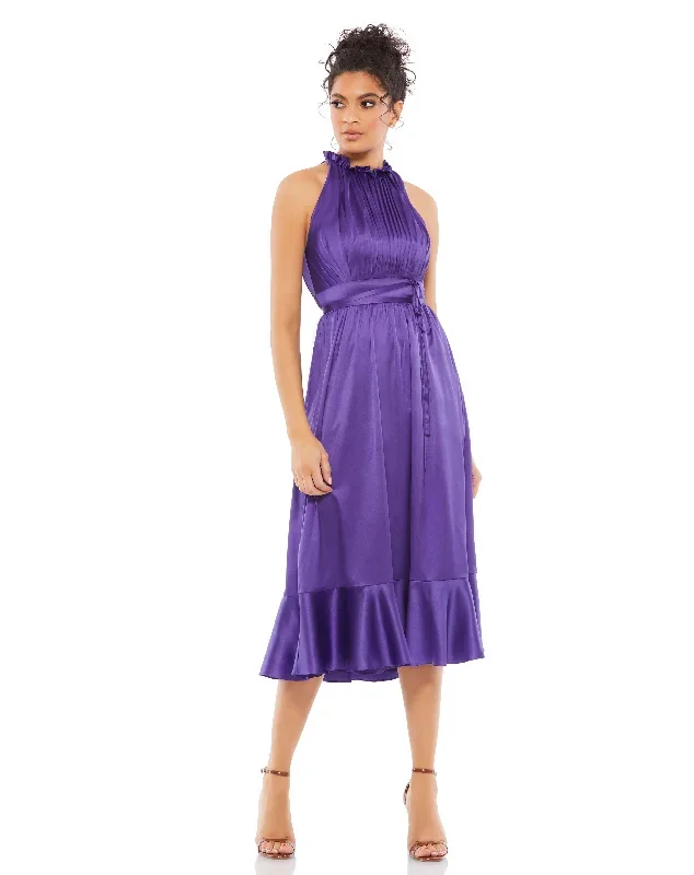 Ruffle Halter Neck Midi Dress