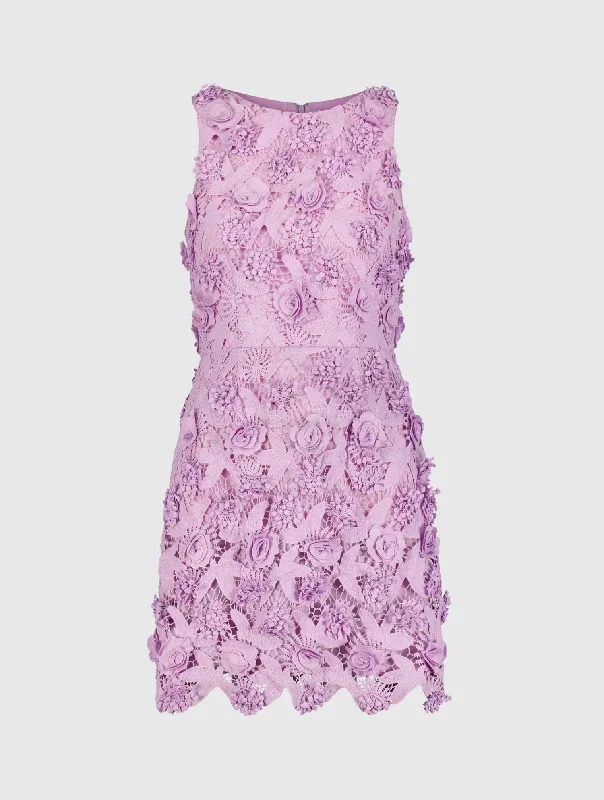 Orchid Floral Lace Fitted Sleeveless Shift Dress