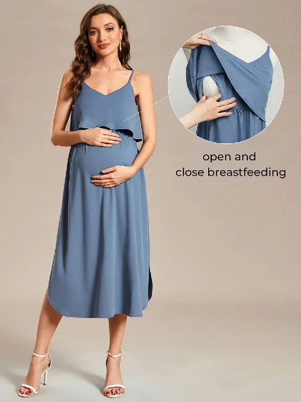 Airy Adjustable Spaghetti Straps Knee-Length A-Line Maternity Dress