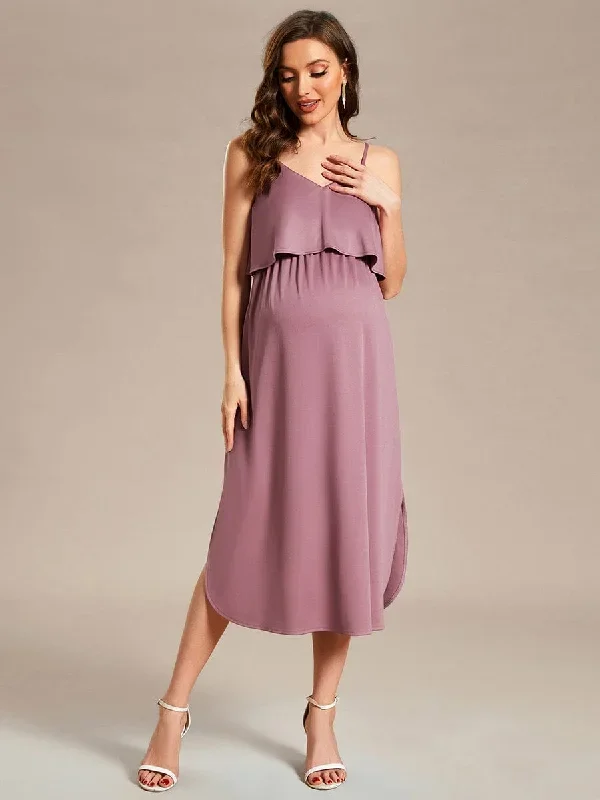 airy-adjustable-spaghetti-straps-knee-length-a-line-maternity-dress-ey01860