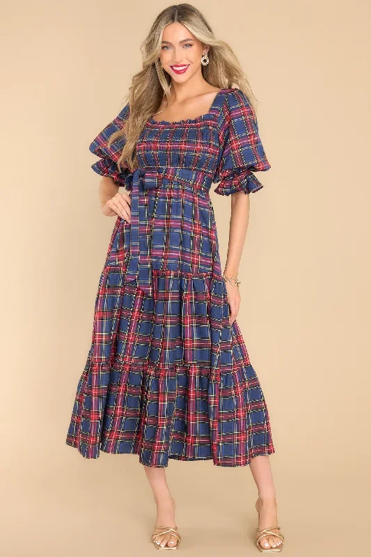 All Is Calm Blue Plaid Maxi Dress