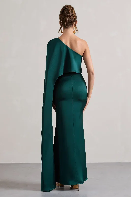 amora-bottle-green-satin-asymmetric-cape-sleeve-split-maxi-dress-cl134678047