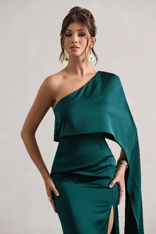 amora-bottle-green-satin-asymmetric-cape-sleeve-split-maxi-dress-cl134678047