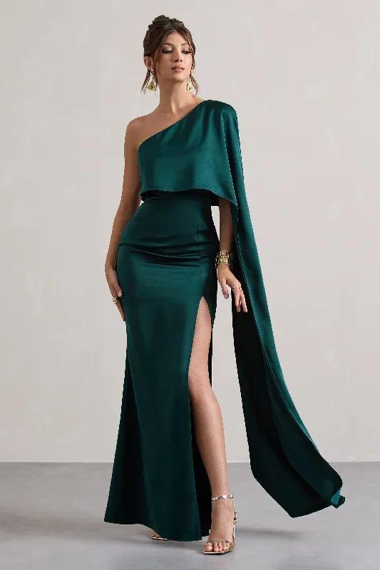 amora-bottle-green-satin-asymmetric-cape-sleeve-split-maxi-dress-cl134678047