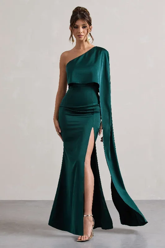 amora-bottle-green-satin-asymmetric-cape-sleeve-split-maxi-dress-cl134678047