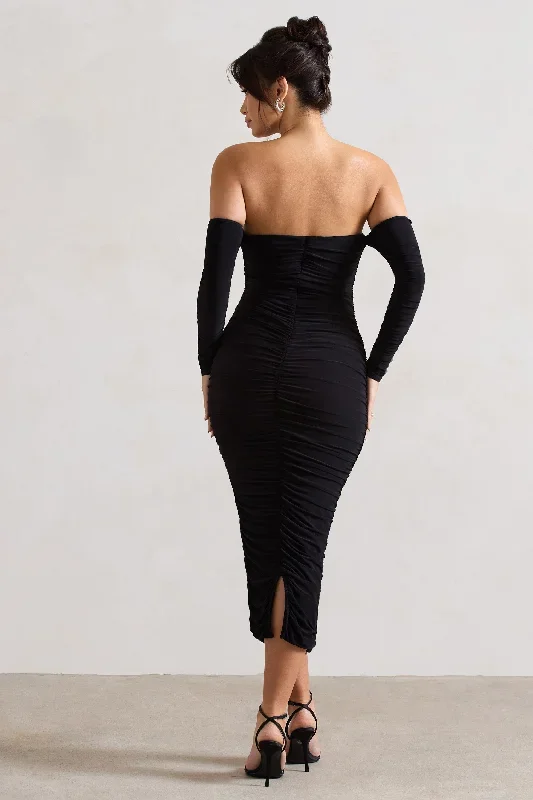 anissa-black-ruched-bardot-midi-dress-cl131048002