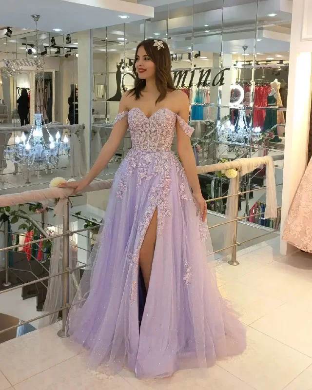 Beautiful Lavender Sweetheart 3d Flower Evening Dresses Sweetheart Side Slit Formal Party Grown 2023 Rode De Morrie