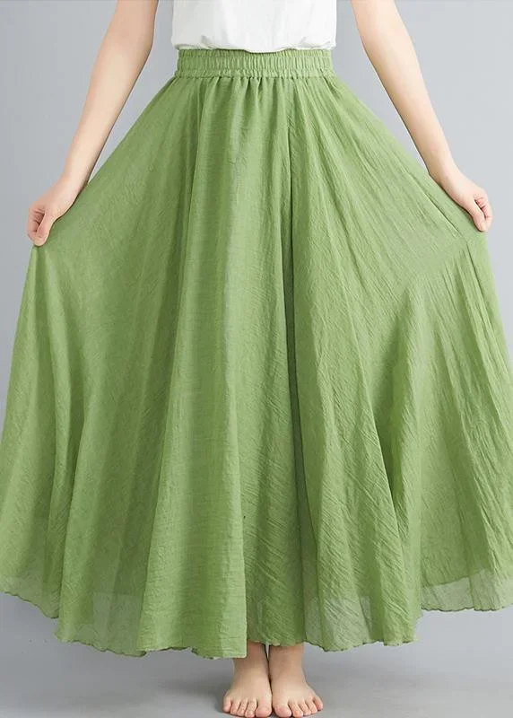 Beautiful Light Green Elastic Waist Summer Linen Cotton Skirts