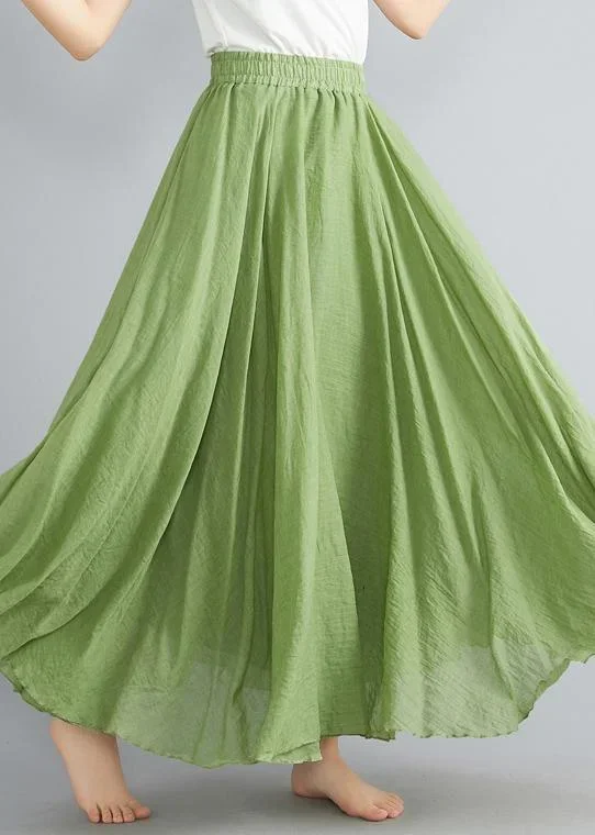 beautiful-light-green-elastic-waist-summer-linen-cotton-skirts