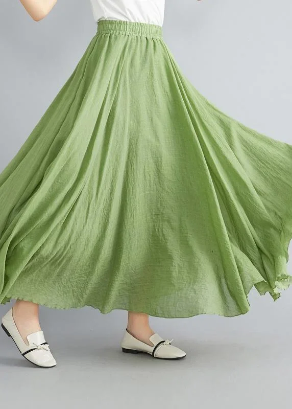 beautiful-light-green-elastic-waist-summer-linen-cotton-skirts