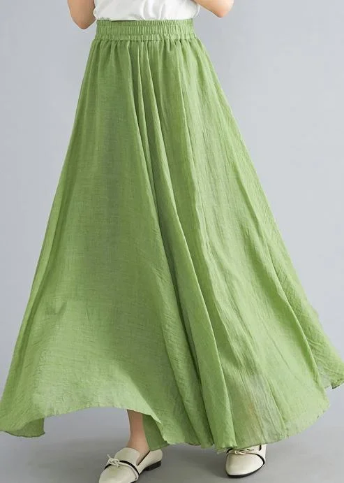 beautiful-light-green-elastic-waist-summer-linen-cotton-skirts