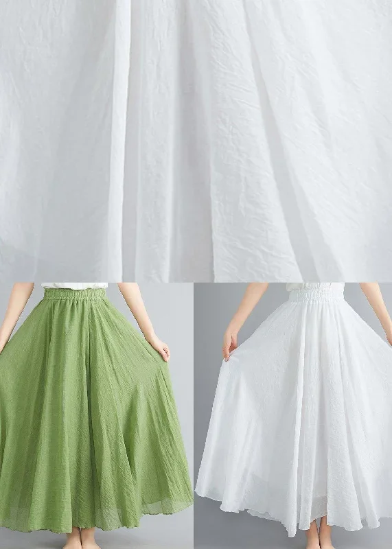 beautiful-light-green-elastic-waist-summer-linen-cotton-skirts