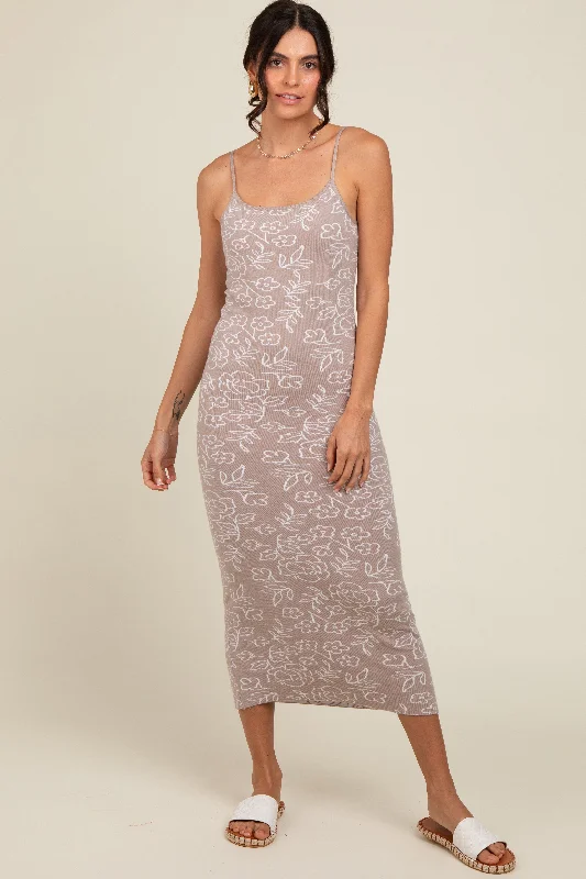 beige-floral-knit-fitted-maternity-midi-dress