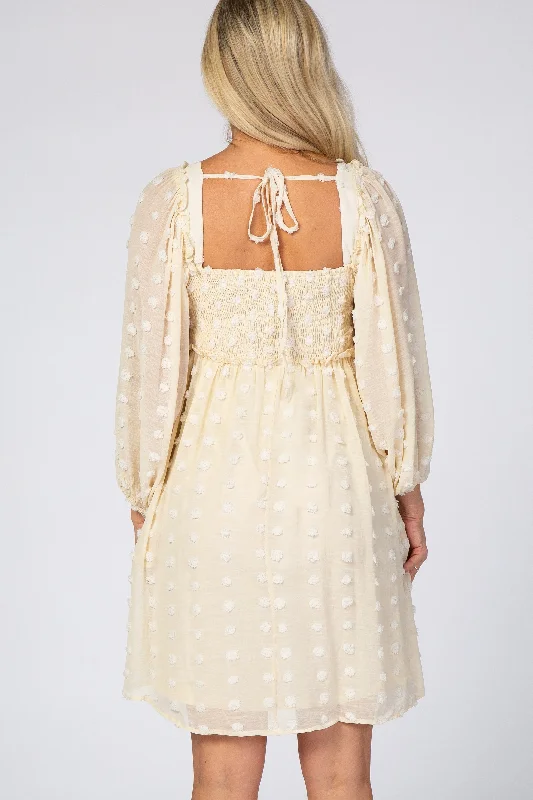 beige-textured-dot-smocked-square-neck-chiffon-maternity-dress