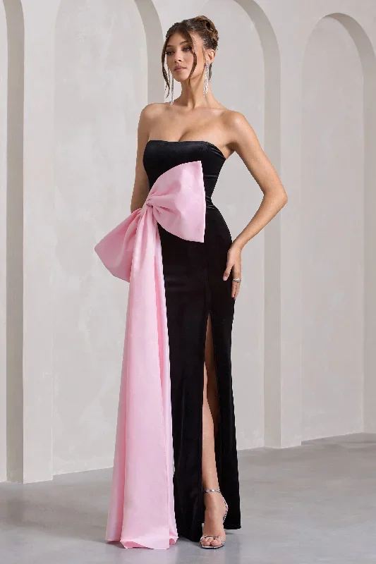 best-wishes-black-velvet-bandeau-split-maxi-dress-with-oversized-pink-bow-cl132047002