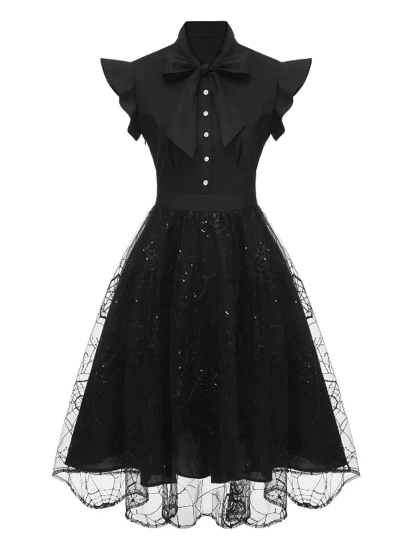 black-1950s-sequined-spider-mesh-dress