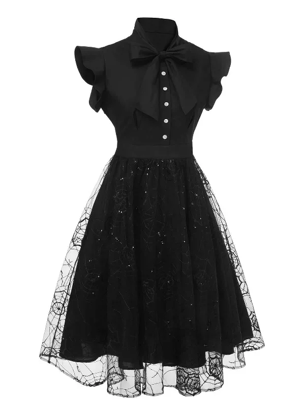 black-1950s-sequined-spider-mesh-dress