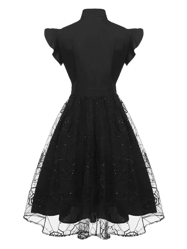 black-1950s-sequined-spider-mesh-dress