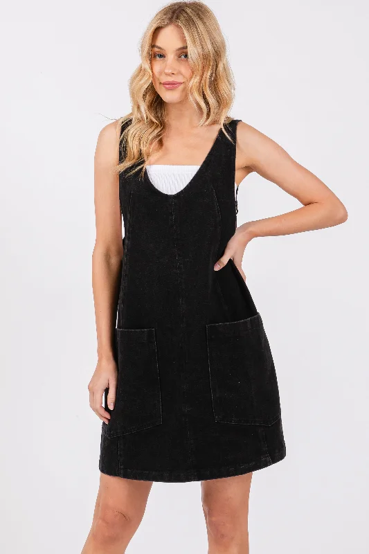 black-denim-side-pocket-overall-maternity-dress