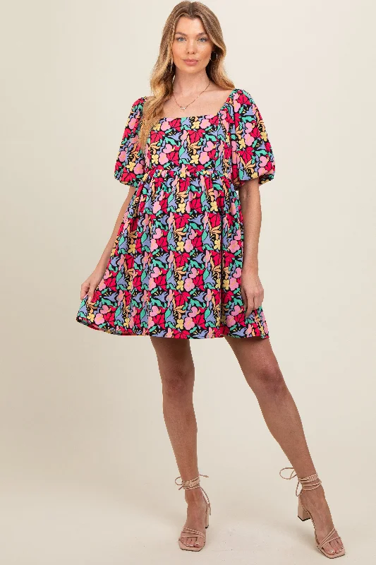 black-floral-puff-sleeve-maternity-dress-3