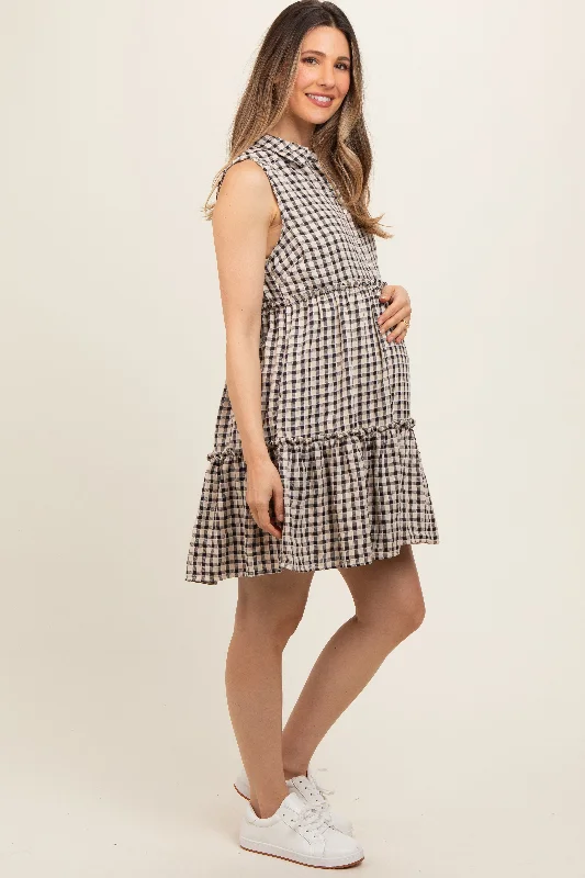 black-gingham-button-front-collared-maternity-dress