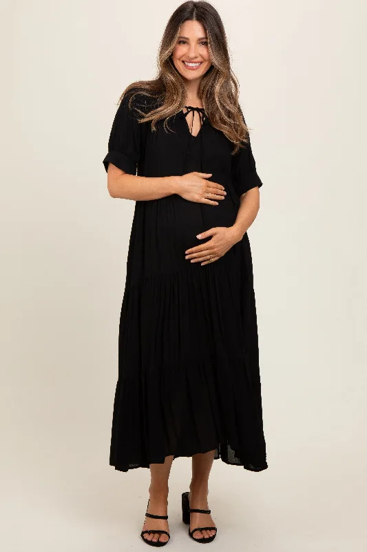 black-lightweight-flowy-tiered-maternity-maxi-dress