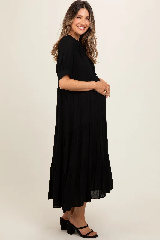 black-lightweight-flowy-tiered-maternity-maxi-dress