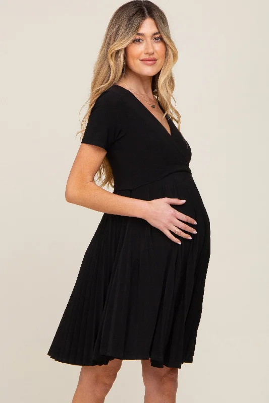 black-pleated-maternity-nursing-dress