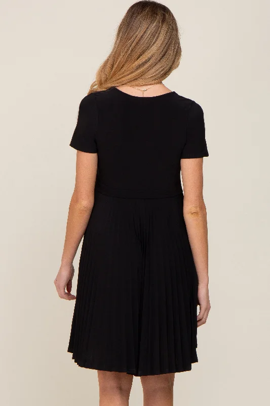 black-pleated-maternity-nursing-dress