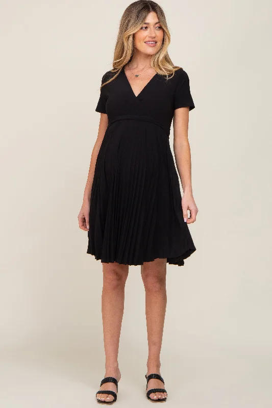 black-pleated-maternity-nursing-dress