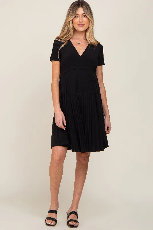 black-pleated-maternity-nursing-dress