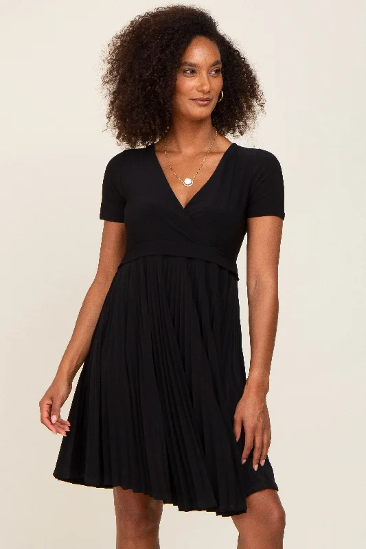 black-pleated-maternity-nursing-dress