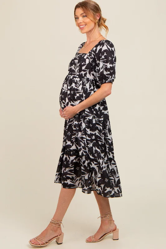 black-printed-maternity-midi-dress