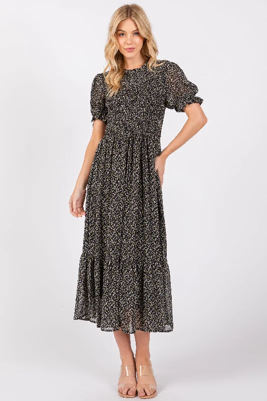 black-printed-smocked-maternity-midi-dress