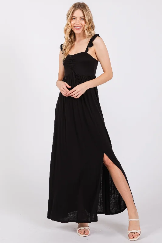 black-ruffle-strap-maternity-maxi-dress