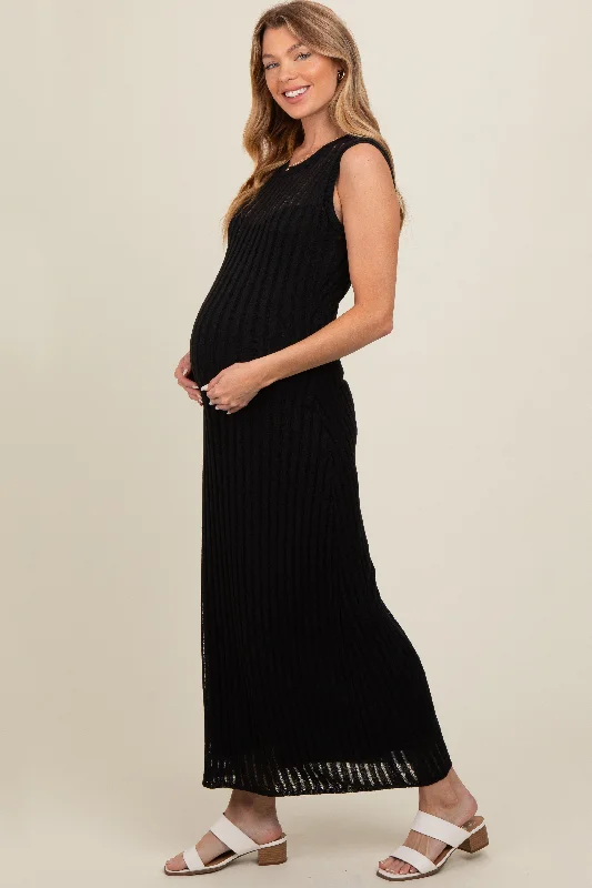 black-sheer-knit-layered-maternity-maxi-dress