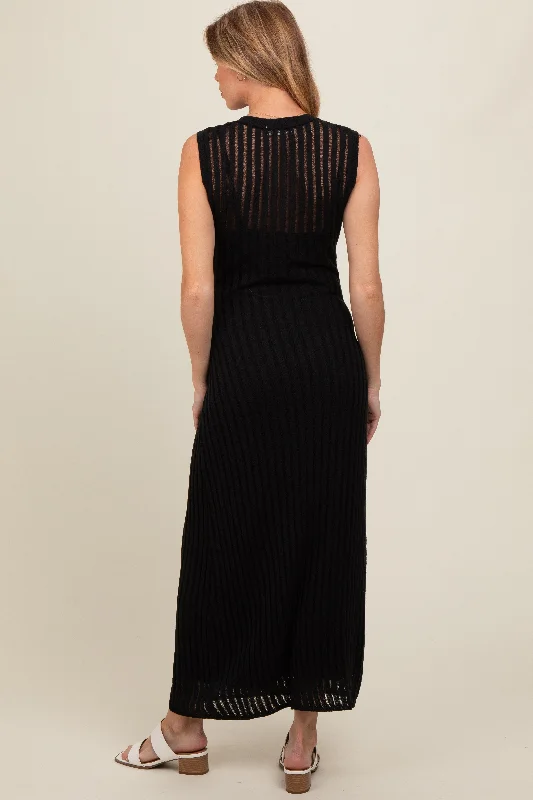 black-sheer-knit-layered-maternity-maxi-dress