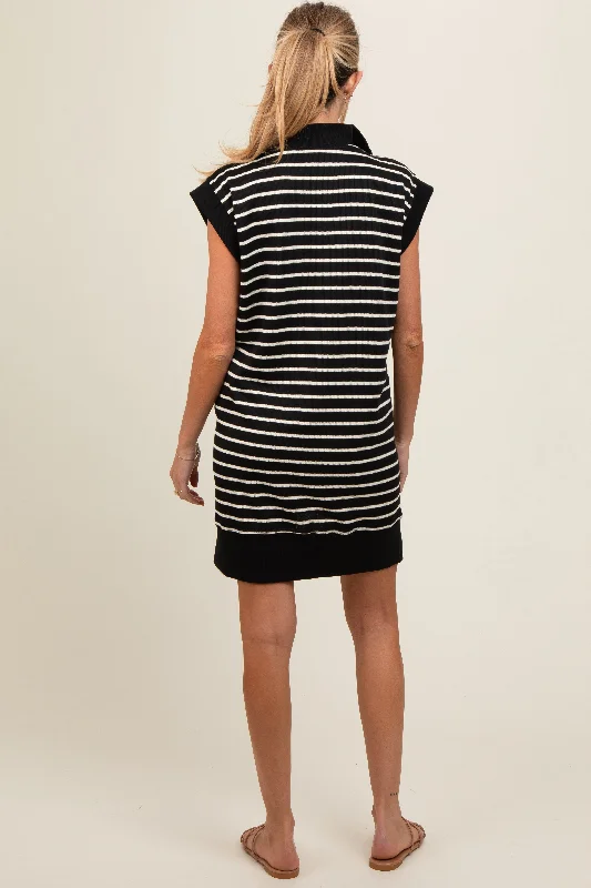 black-striped-knit-cap-sleeve-maternity-mini-dress