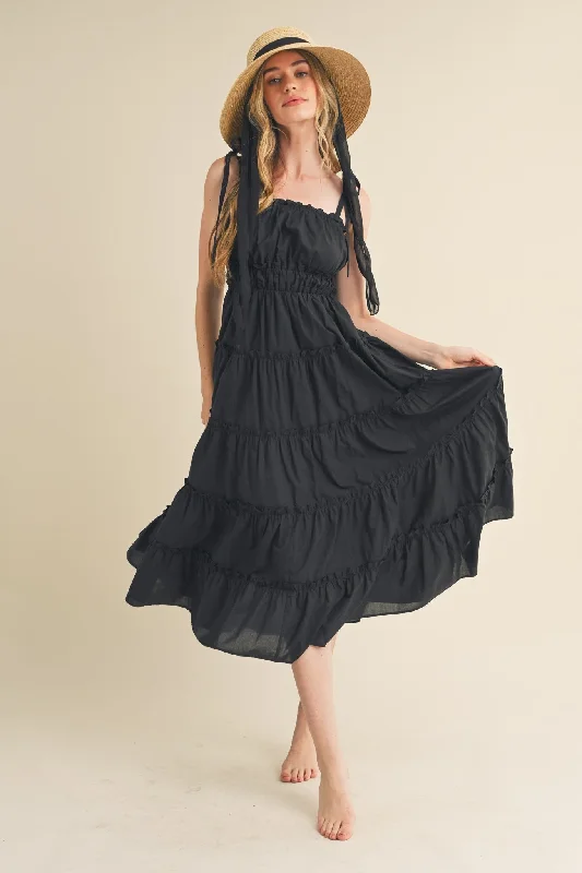 black-tiered-tie-strap-maternity-midi-dress