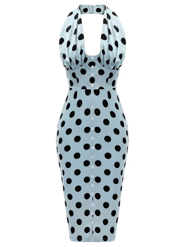 blue-1960s-polks-dots-pencil-dress