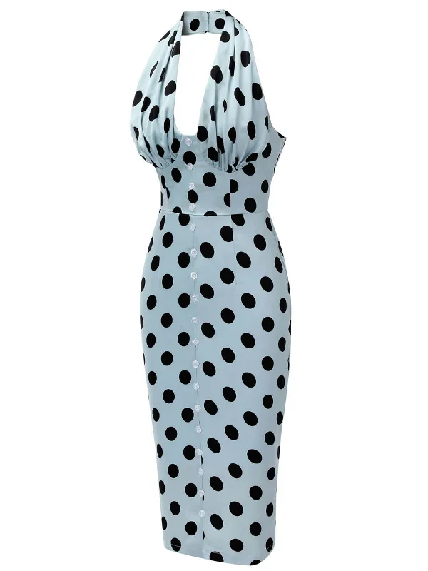 blue-1960s-polks-dots-pencil-dress