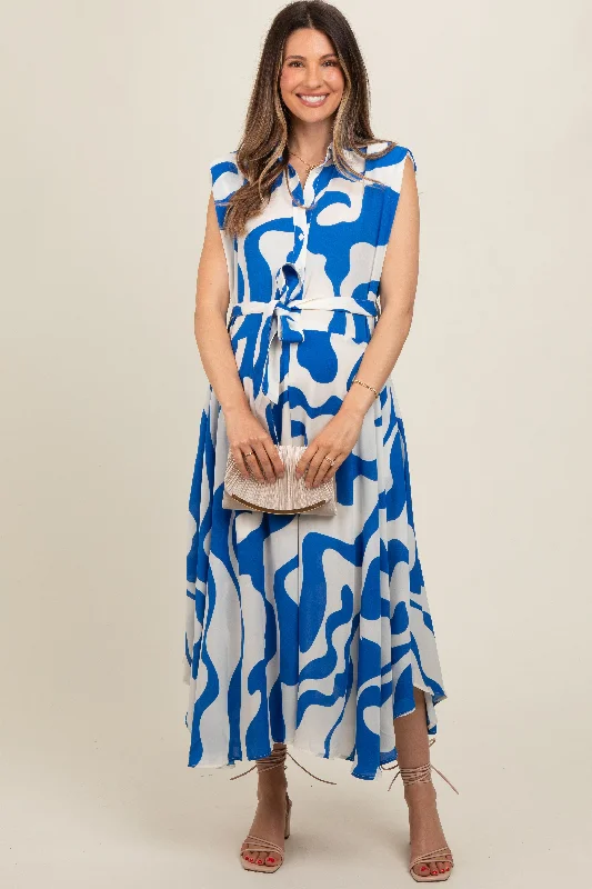 blue-abstract-print-collared-belted-maternity-dress