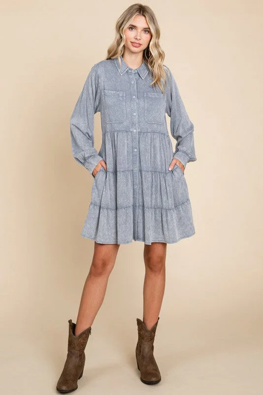 blue-button-down-tiered-long-sleeve-maternity-dress