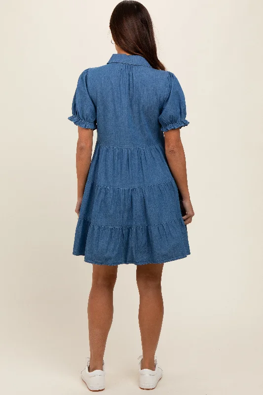 blue-chambray-puff-sleeve-button-down-maternity-dress