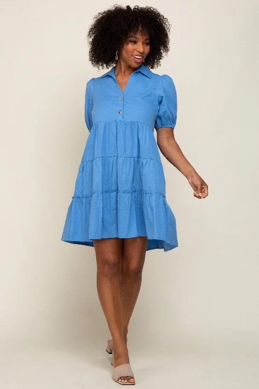 blue-collared-tiered-maternity-dress